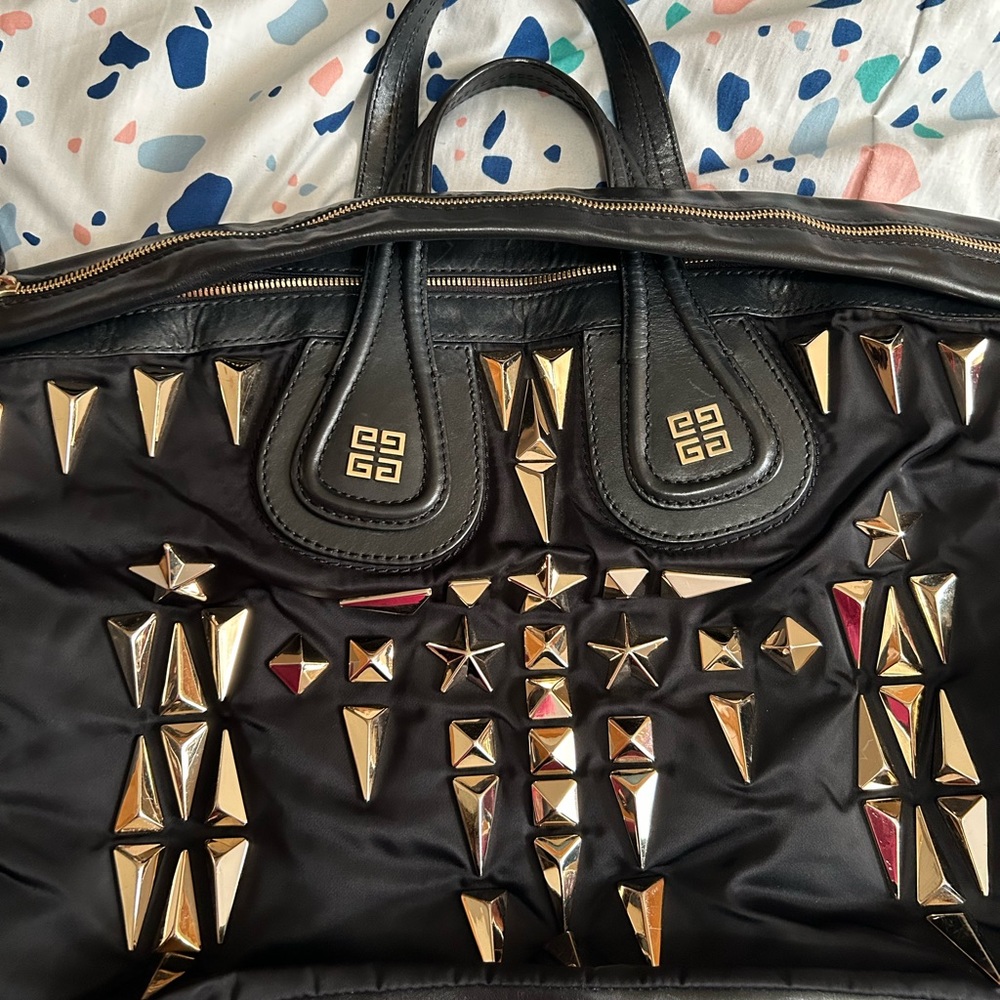 Givenchy Nightingale Studded Nylon and Leather Medium Bag